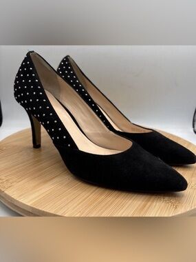 Cole Haan Grand OS Kyle Black Suede Silver Studded Heel Pumps Women’s 8B